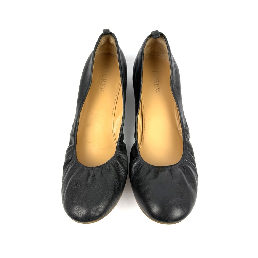 J. Crew Cece Ballet Flats 8 Black Leather Slip On Shoes Womens Comfort